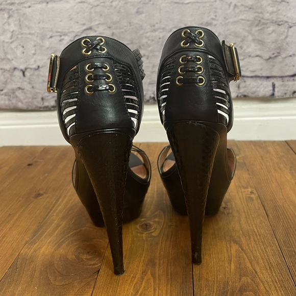 Rachel Zoe Black platform stilettos with snakeskin details size 9.5 - Picture 4 of 14